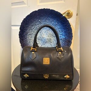 MCM Black Satchel with Gold Accents